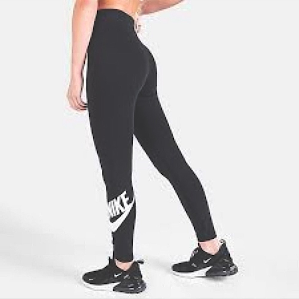 Nike Leggings Essential High Rise Swoosh Logo Black Size XS